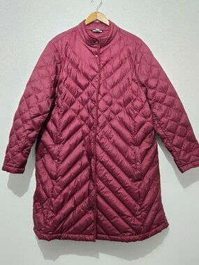 J Jill Down Quilted Long Line Puffer Coat Sz 2X Side Snap Outdoor Packable Warm